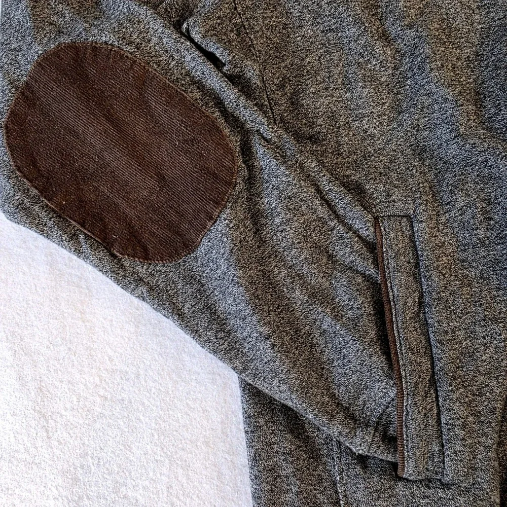 Banana Republic Mens Marled Grey Full Zip Jacket Corduroy Elbow Patch Medium